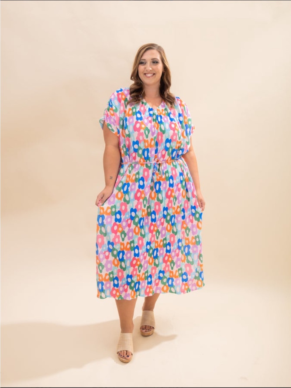 NWT Colorful Floral tie Midi Dress - Multicolor